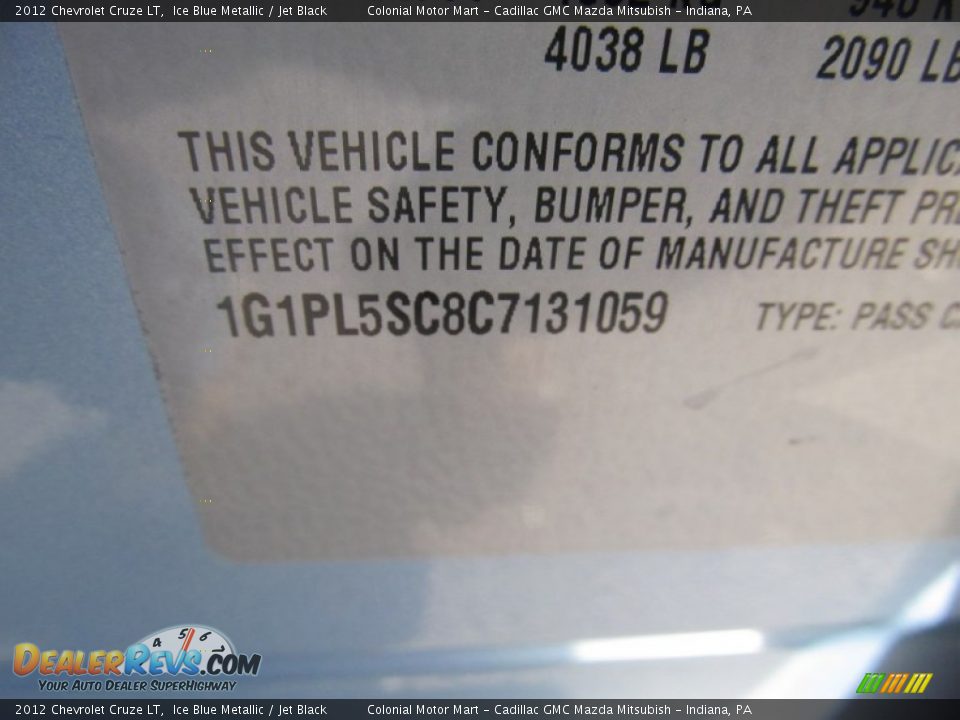 2012 Chevrolet Cruze LT Ice Blue Metallic / Jet Black Photo #19