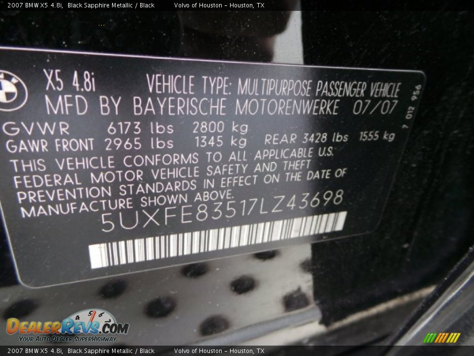 2007 BMW X5 4.8i Black Sapphire Metallic / Black Photo #36