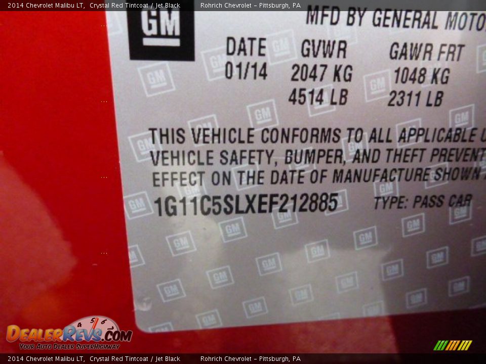 2014 Chevrolet Malibu LT Crystal Red Tintcoat / Jet Black Photo #16