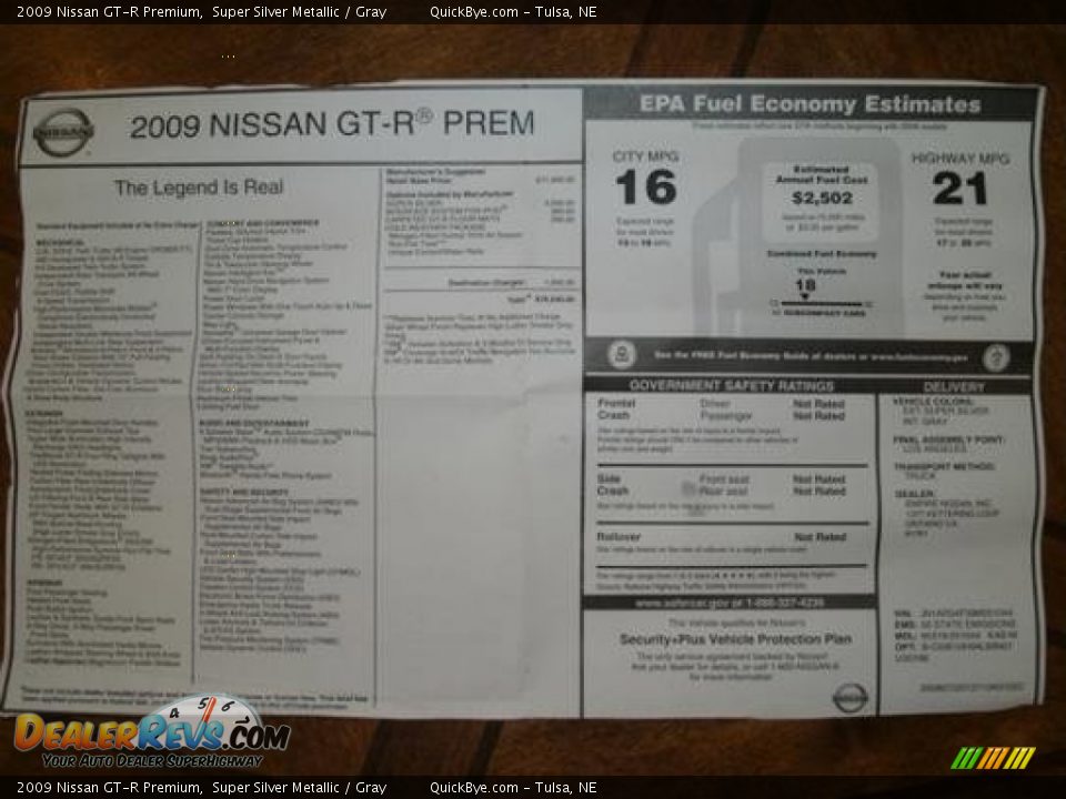 2009 Nissan GT-R Premium Window Sticker Photo #11
