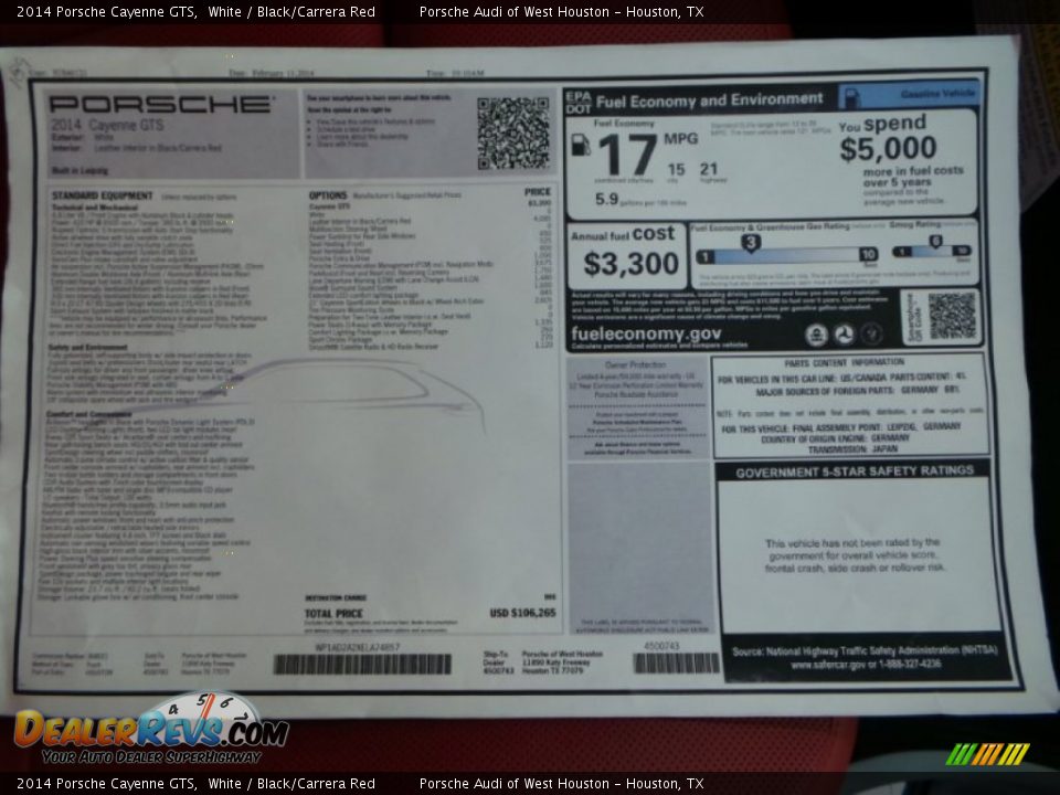 2014 Porsche Cayenne GTS Window Sticker Photo #33