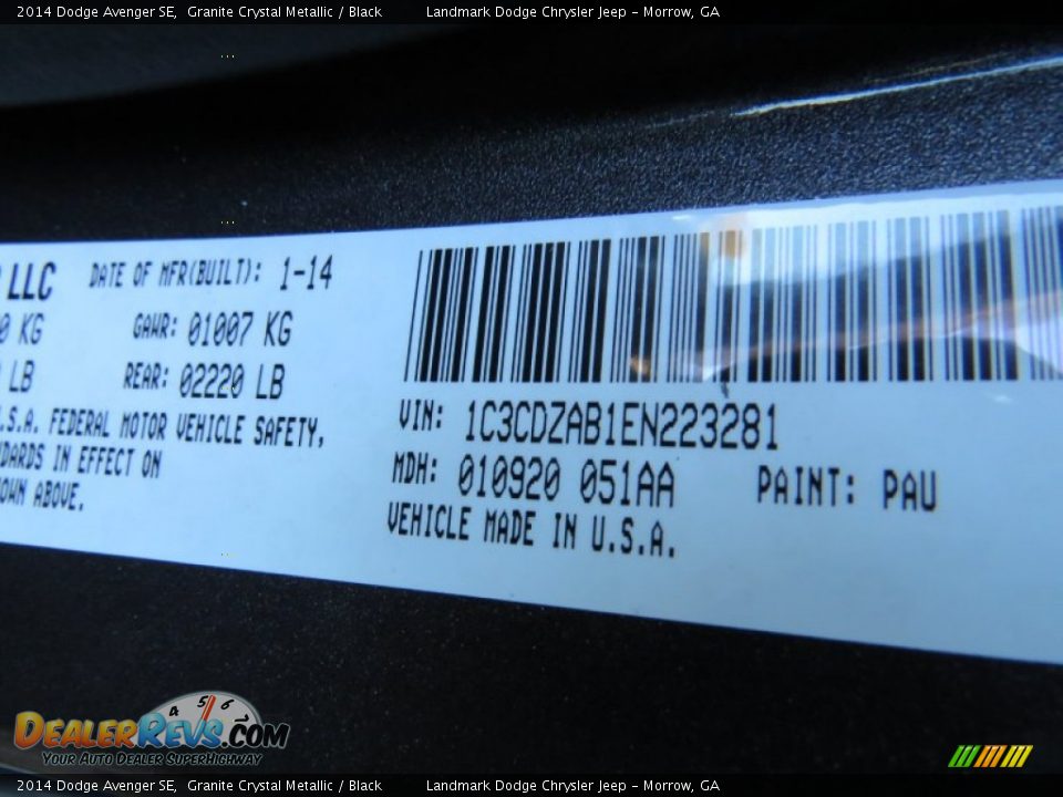 2014 Dodge Avenger SE Granite Crystal Metallic / Black Photo #10