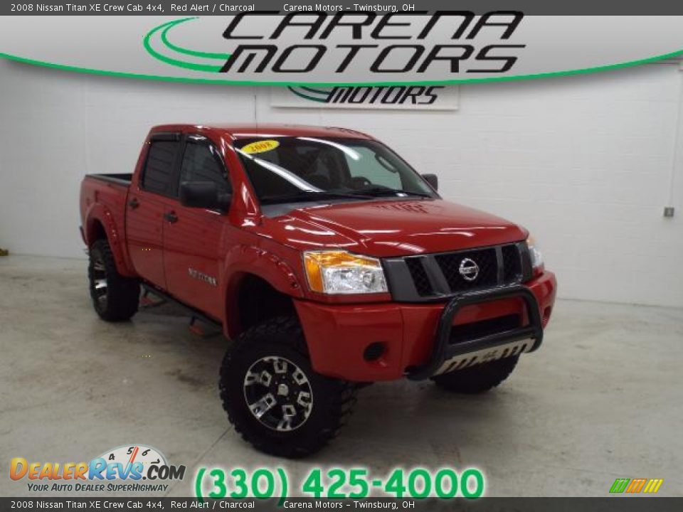 2008 Nissan Titan XE Crew Cab 4x4 Red Alert / Charcoal Photo #1
