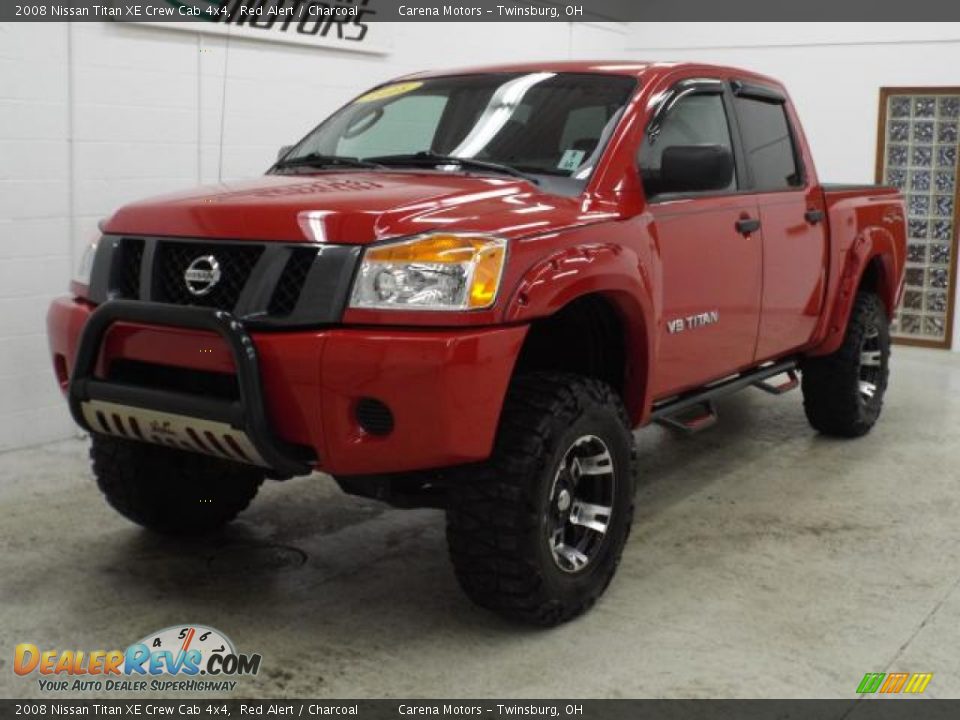 2008 Nissan Titan XE Crew Cab 4x4 Red Alert / Charcoal Photo #2