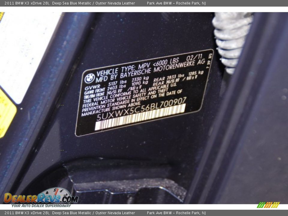 2011 BMW X3 xDrive 28i Deep Sea Blue Metallic / Oyster Nevada Leather Photo #32