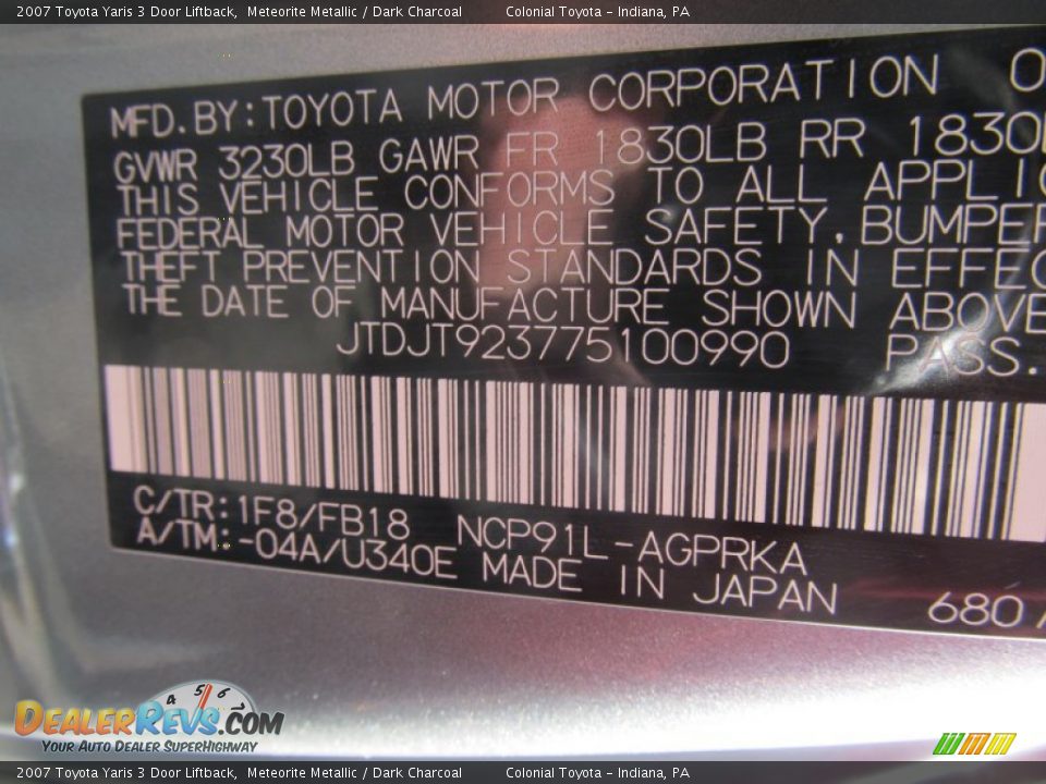 2007 Toyota Yaris 3 Door Liftback Meteorite Metallic / Dark Charcoal Photo #19
