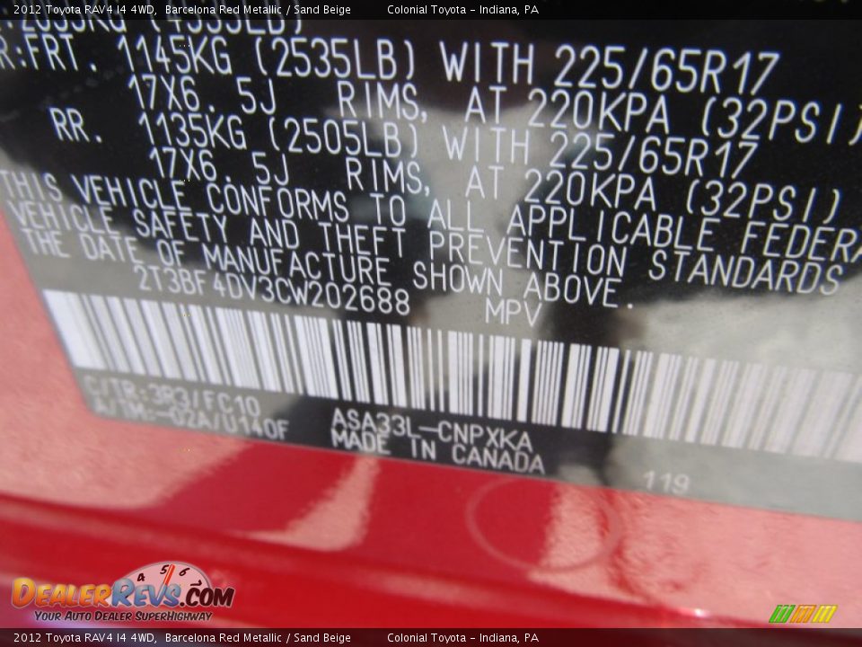 2012 Toyota RAV4 I4 4WD Barcelona Red Metallic / Sand Beige Photo #19