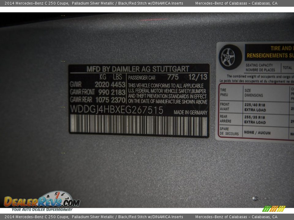 2014 Mercedes-Benz C 250 Coupe Palladium Silver Metallic / Black/Red Stitch w/DINAMICA Inserts Photo #7