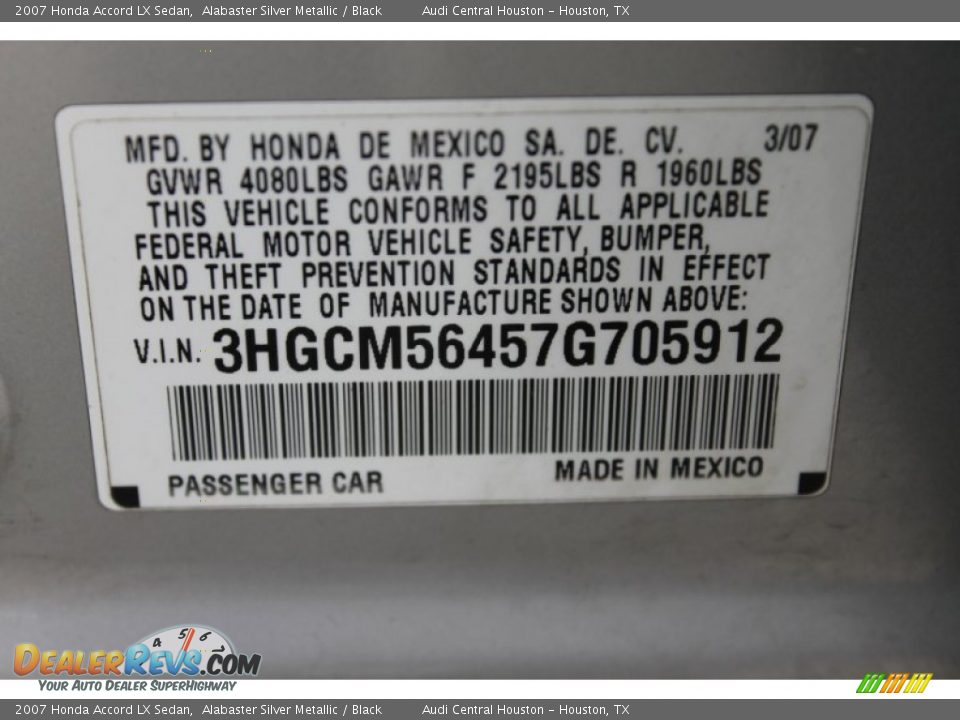 2007 Honda Accord LX Sedan Alabaster Silver Metallic / Black Photo #31