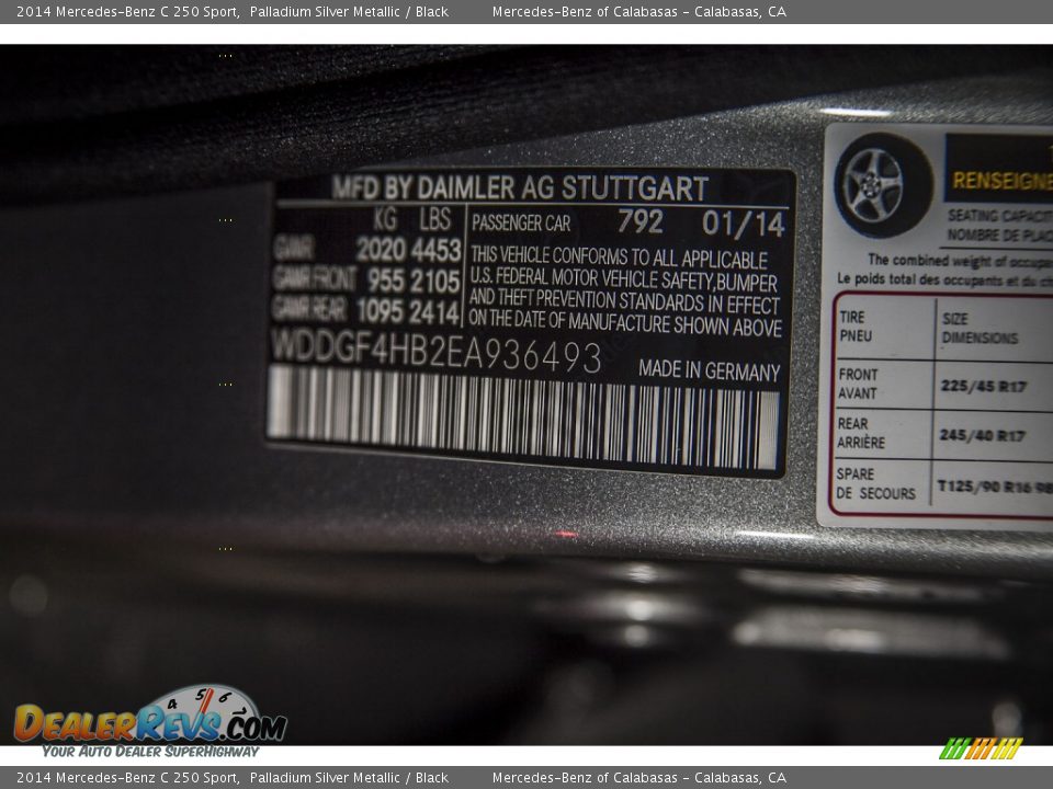 2014 Mercedes-Benz C 250 Sport Palladium Silver Metallic / Black Photo #7