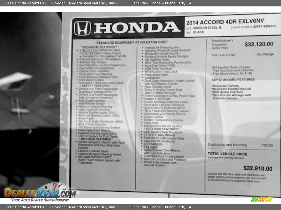 2014 Honda Accord EX-L V6 Sedan Modern Steel Metallic / Black Photo #20