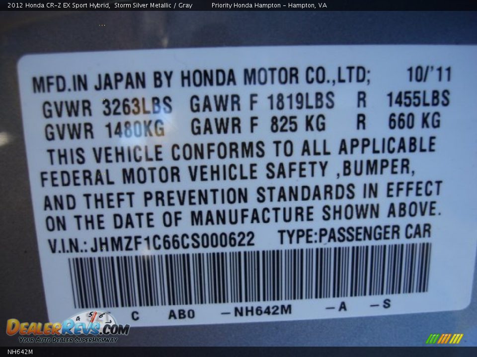 Honda Color Code NH642M Storm Silver Metallic