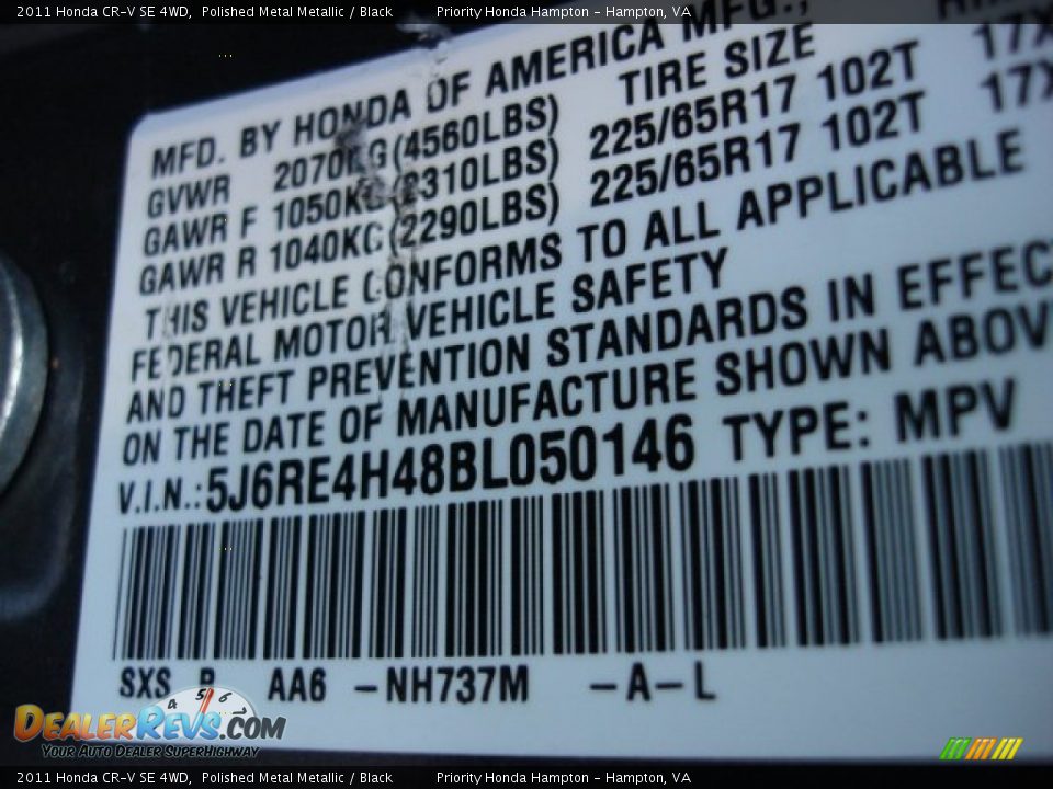 2011 Honda CR-V SE 4WD Polished Metal Metallic / Black Photo #25