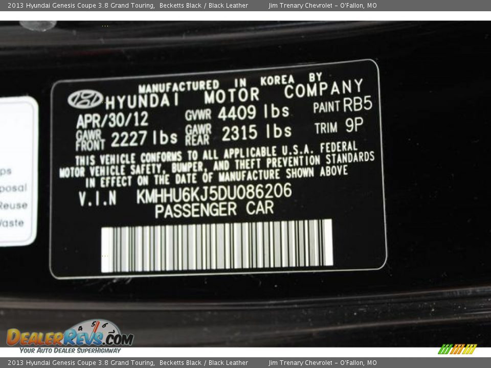 2013 Hyundai Genesis Coupe 3.8 Grand Touring Becketts Black / Black Leather Photo #19