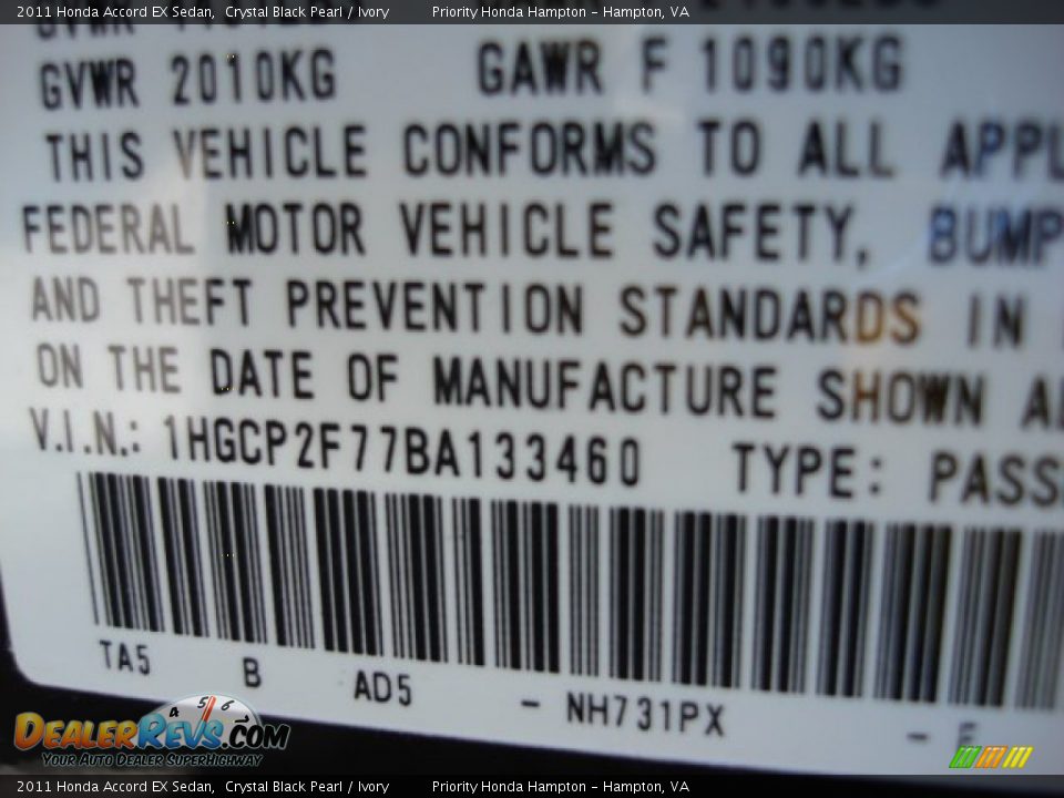 2011 Honda Accord EX Sedan Crystal Black Pearl / Ivory Photo #28