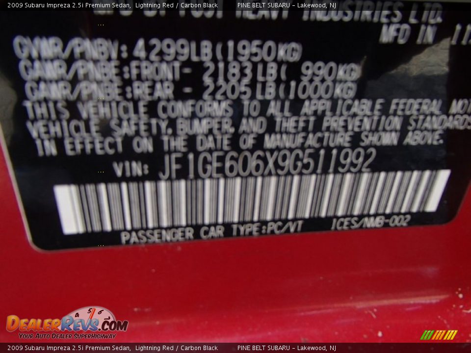 2009 Subaru Impreza 2.5i Premium Sedan Lightning Red / Carbon Black Photo #27