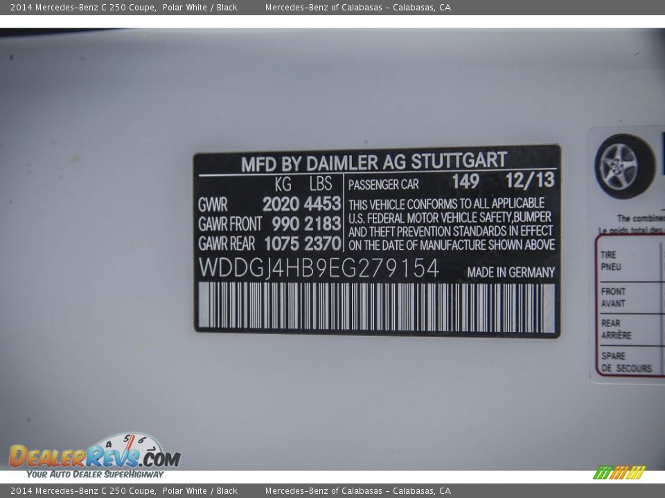 2014 Mercedes-Benz C 250 Coupe Polar White / Black Photo #7