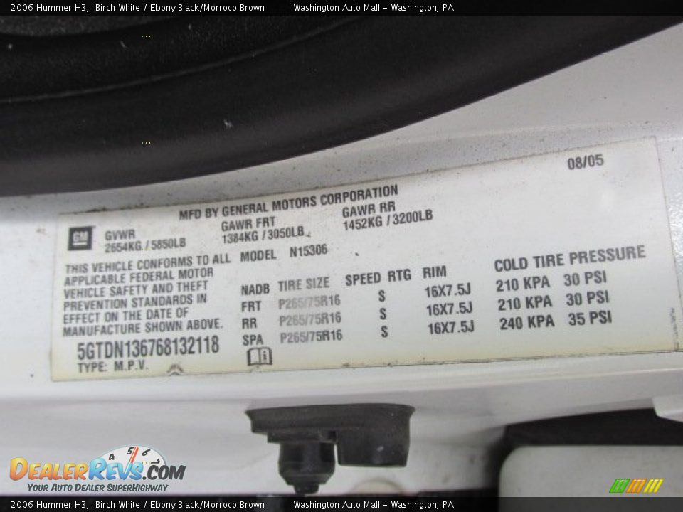 2006 Hummer H3 Birch White / Ebony Black/Morroco Brown Photo #19