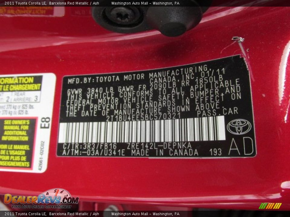 2011 Toyota Corolla LE Barcelona Red Metallic / Ash Photo #19