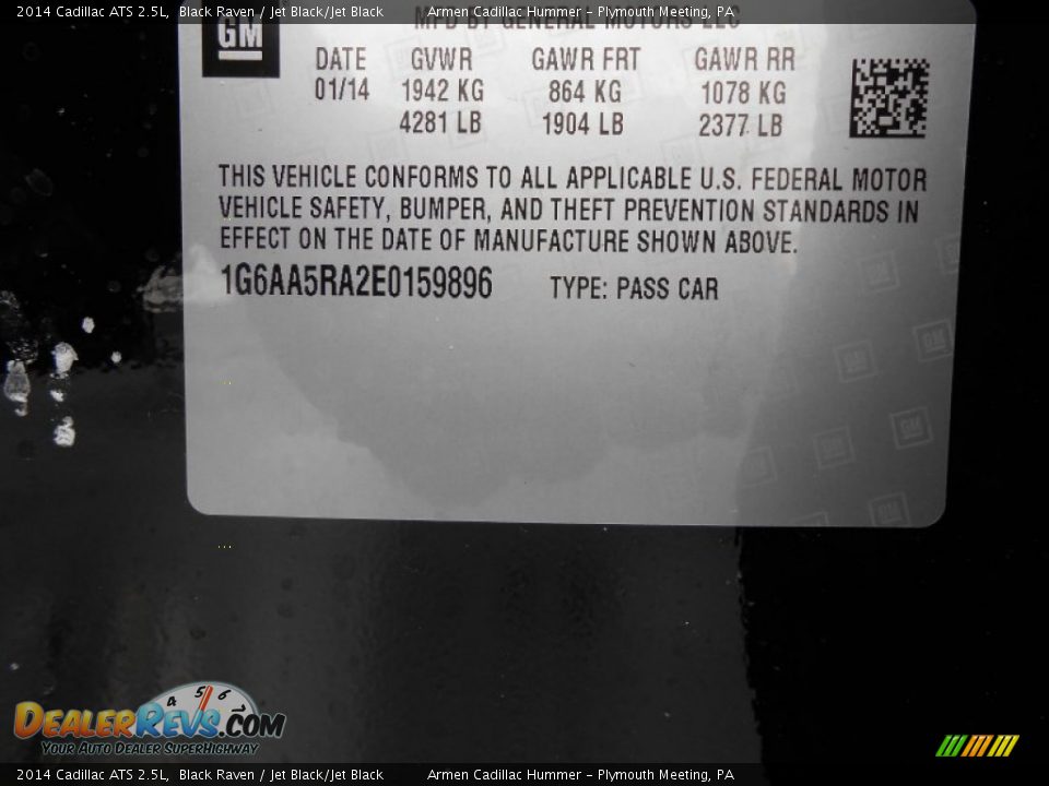 2014 Cadillac ATS 2.5L Black Raven / Jet Black/Jet Black Photo #14