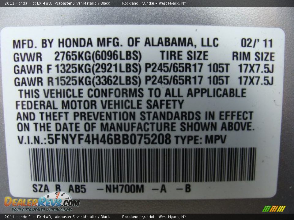 2011 Honda Pilot EX 4WD Alabaster Silver Metallic / Black Photo #31