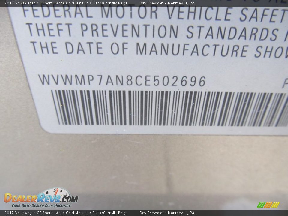 2012 Volkswagen CC Sport White Gold Metallic / Black/Cornsilk Beige Photo #19