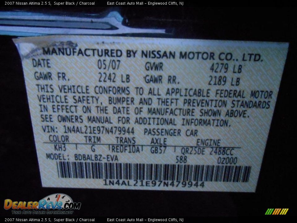 2007 Nissan Altima 2.5 S Super Black / Charcoal Photo #16