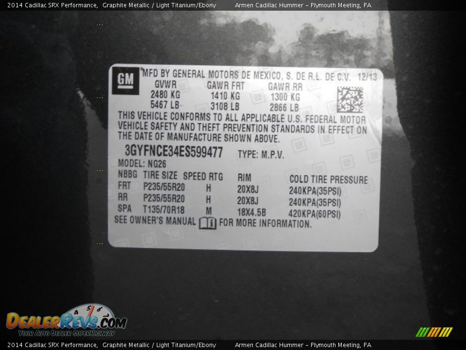 2014 Cadillac SRX Performance Graphite Metallic / Light Titanium/Ebony Photo #14