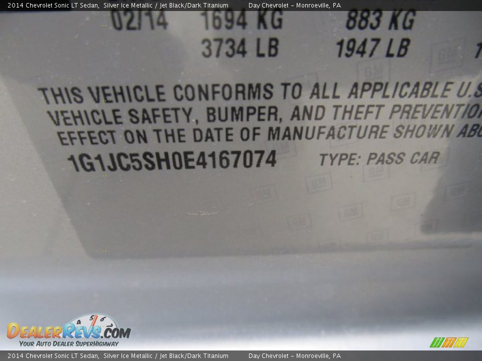2014 Chevrolet Sonic LT Sedan Silver Ice Metallic / Jet Black/Dark Titanium Photo #19