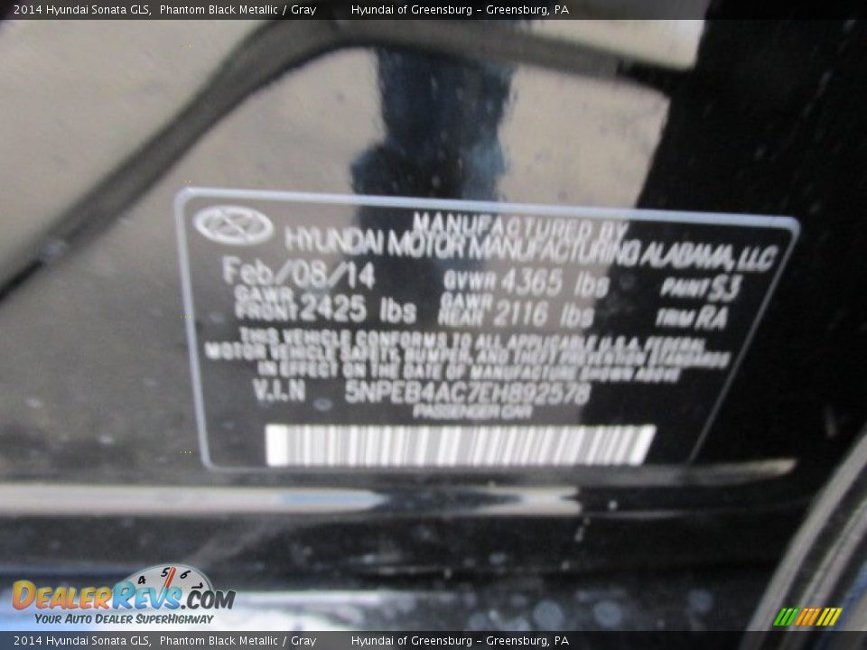 2014 Hyundai Sonata GLS Phantom Black Metallic / Gray Photo #15