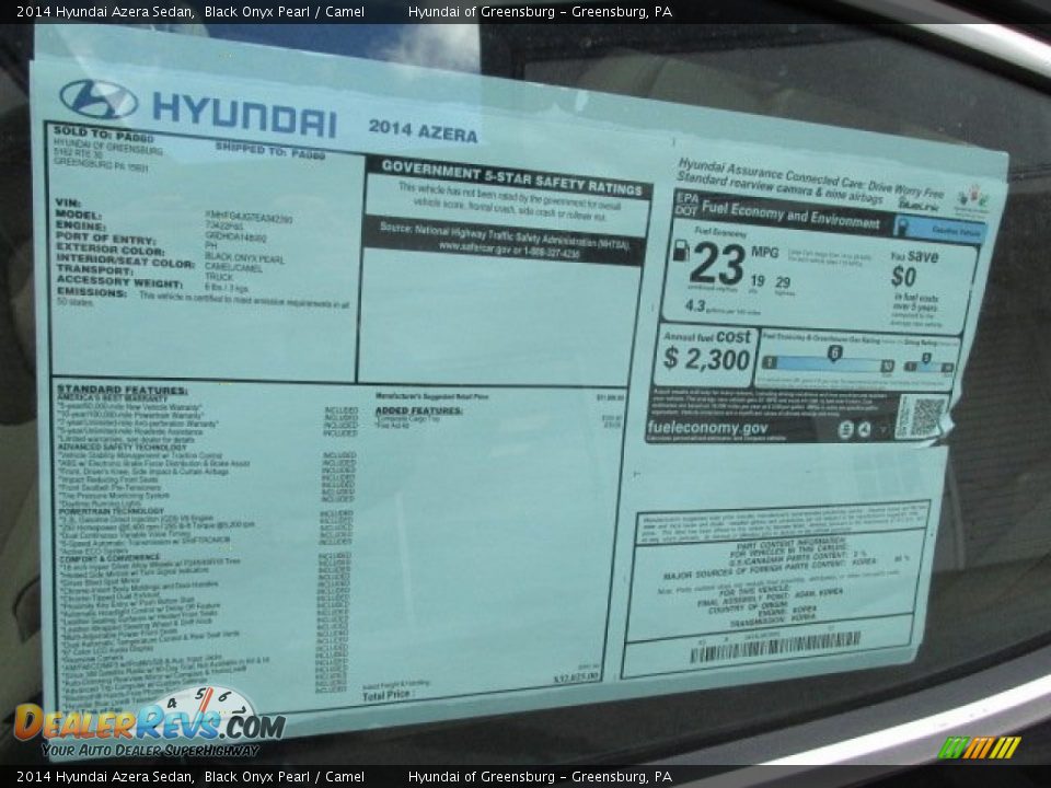 2014 Hyundai Azera Sedan Window Sticker Photo #7