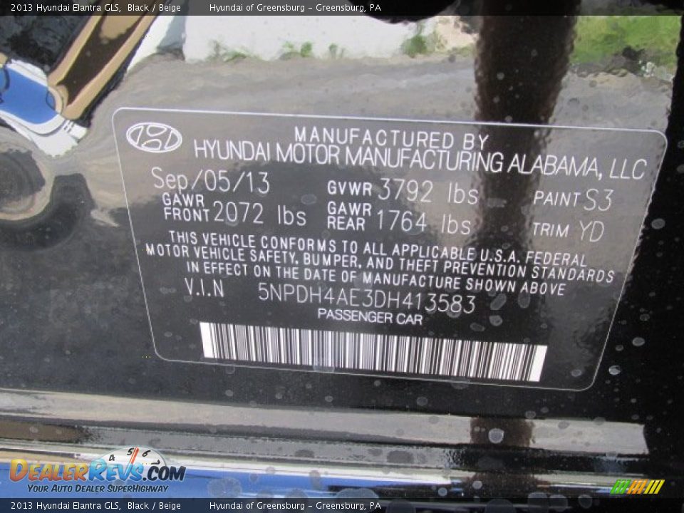 2013 Hyundai Elantra GLS Black / Beige Photo #15