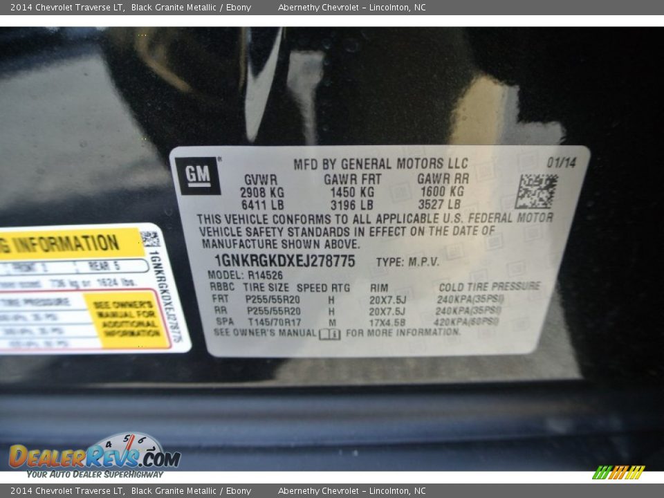 2014 Chevrolet Traverse LT Black Granite Metallic / Ebony Photo #7