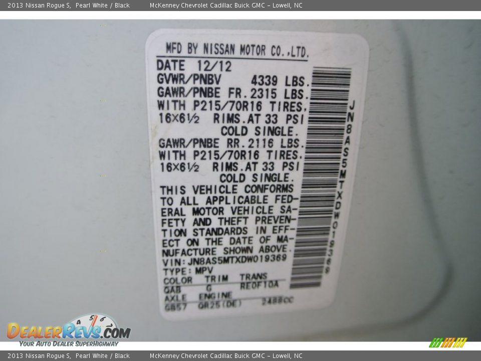 2013 Nissan Rogue S Pearl White / Black Photo #9