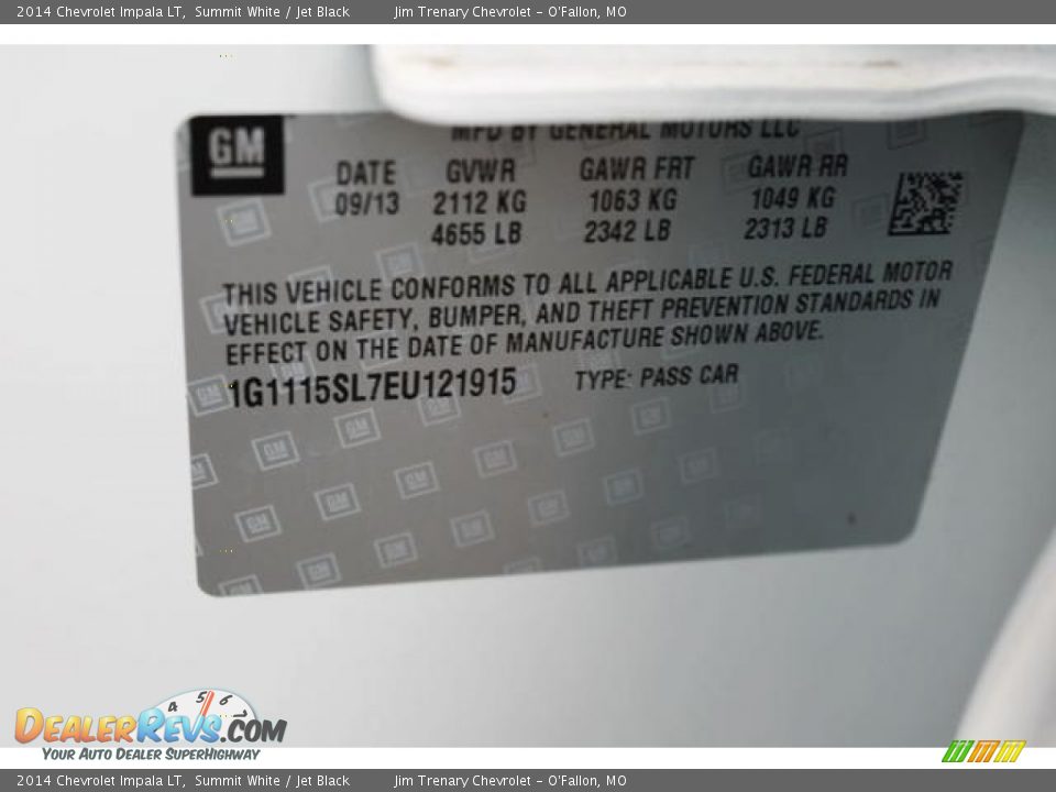 2014 Chevrolet Impala LT Summit White / Jet Black Photo #17