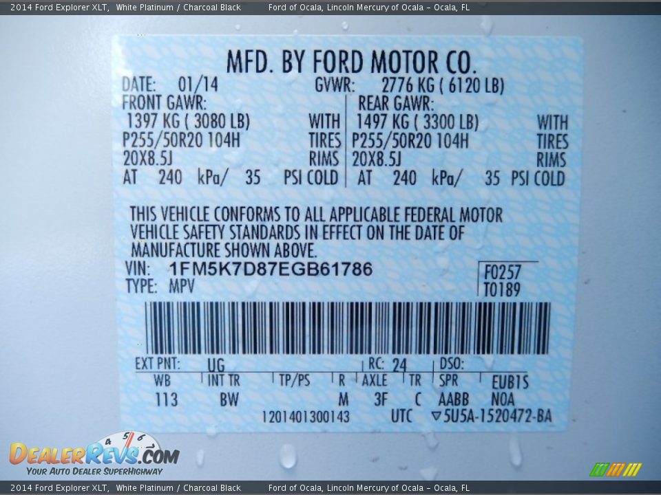 2014 Ford Explorer XLT White Platinum / Charcoal Black Photo #13