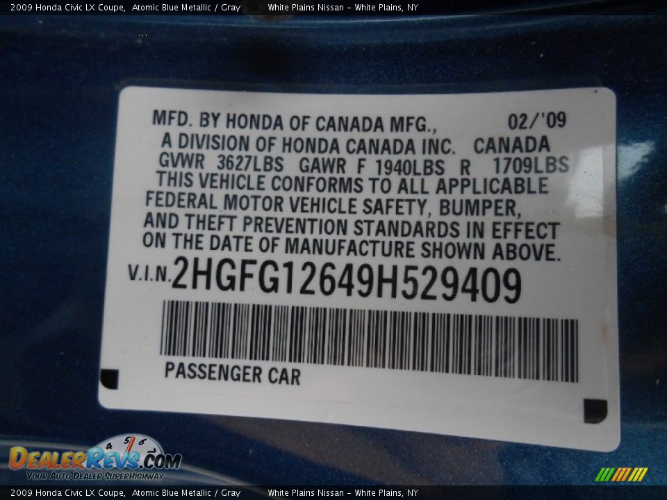 2009 Honda Civic LX Coupe Atomic Blue Metallic / Gray Photo #21