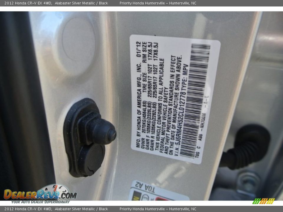 2012 Honda CR-V EX 4WD Alabaster Silver Metallic / Black Photo #7