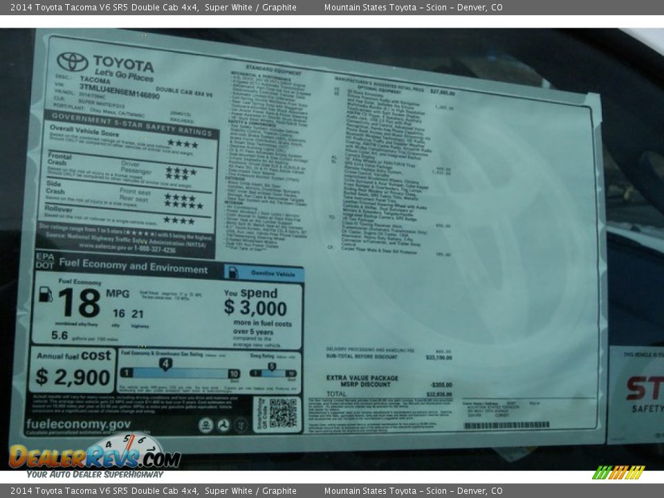 2014 Toyota Tacoma V6 SR5 Double Cab 4x4 Super White / Graphite Photo #10