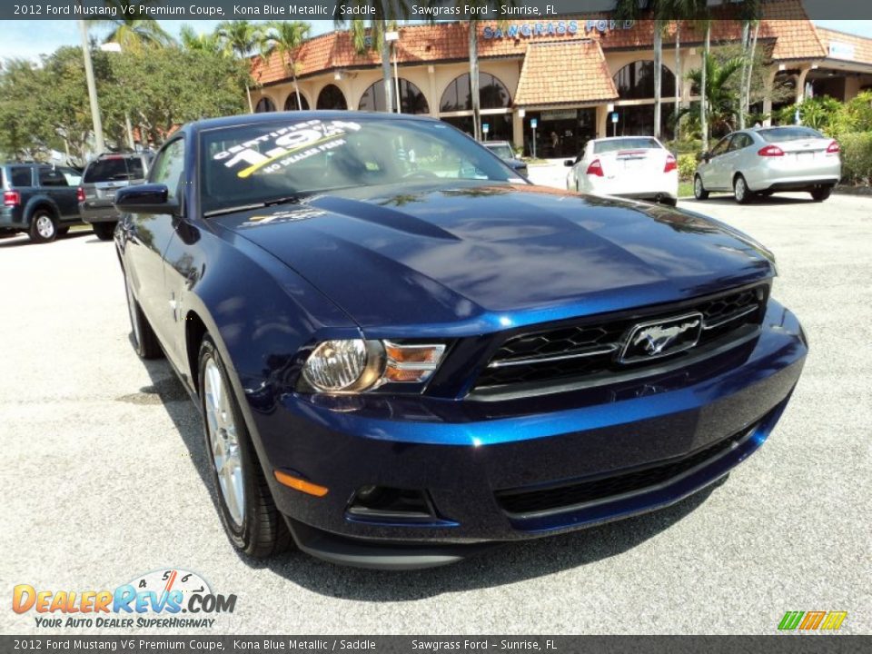 2012 Ford Mustang V6 Premium Coupe Kona Blue Metallic / Saddle Photo #2