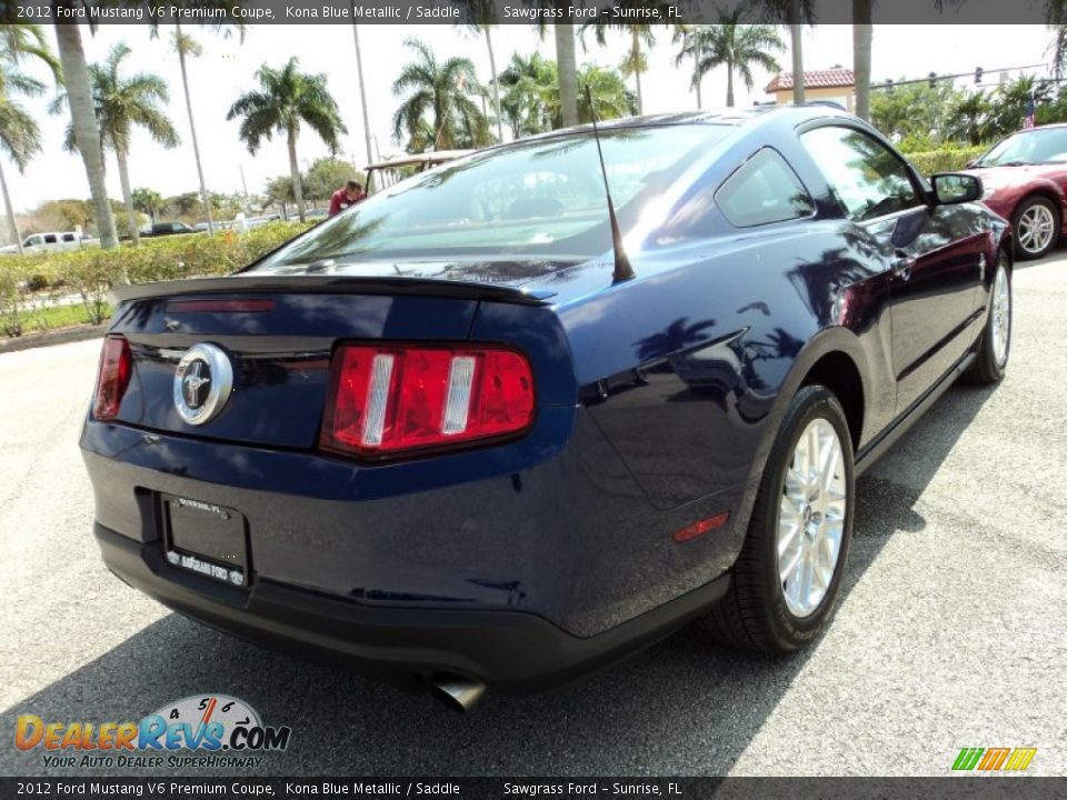 2012 Ford Mustang V6 Premium Coupe Kona Blue Metallic / Saddle Photo #6