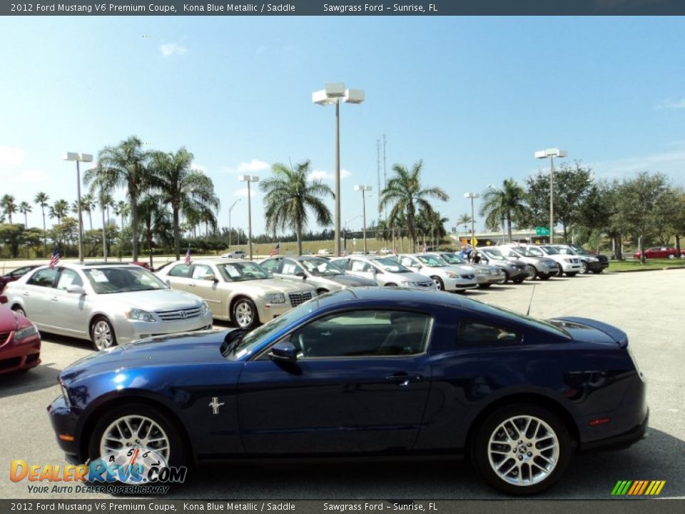 2012 Ford Mustang V6 Premium Coupe Kona Blue Metallic / Saddle Photo #12