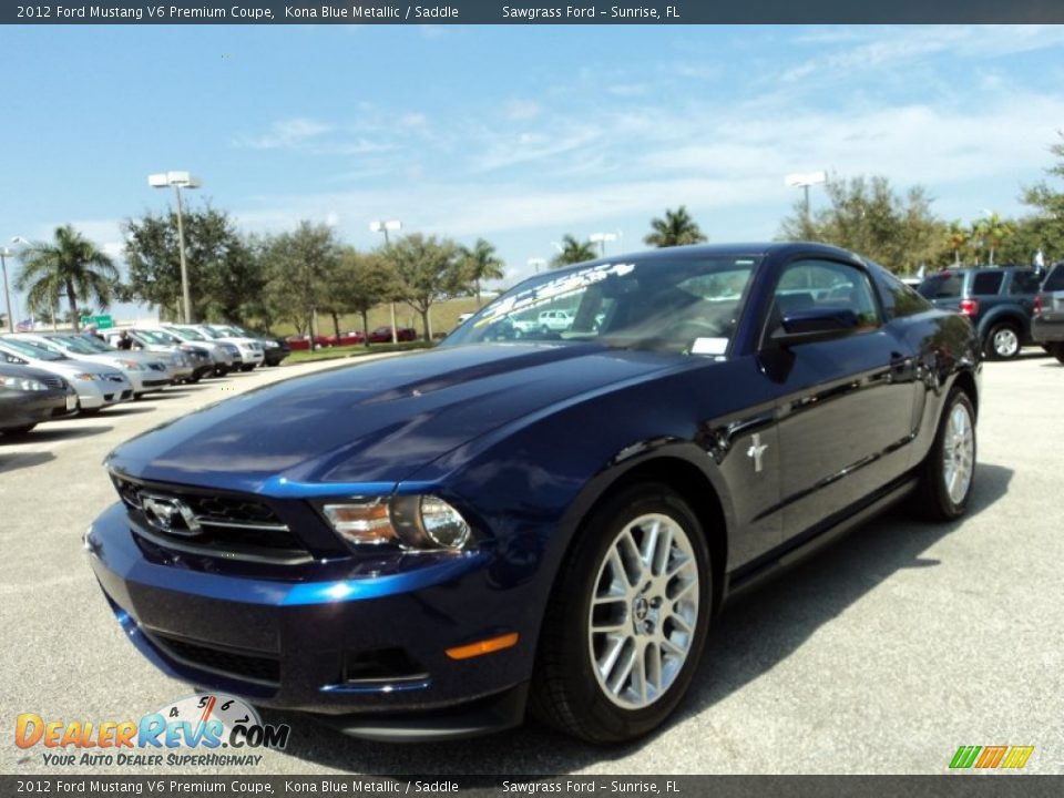 2012 Ford Mustang V6 Premium Coupe Kona Blue Metallic / Saddle Photo #13