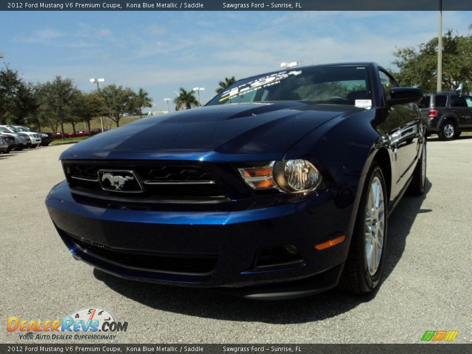 2012 Ford Mustang V6 Premium Coupe Kona Blue Metallic / Saddle Photo #14