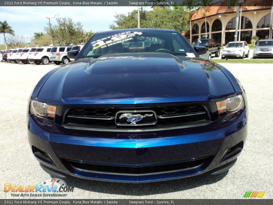 2012 Ford Mustang V6 Premium Coupe Kona Blue Metallic / Saddle Photo #15