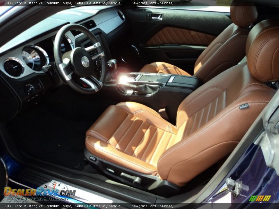 2012 Ford Mustang V6 Premium Coupe Kona Blue Metallic / Saddle Photo #18