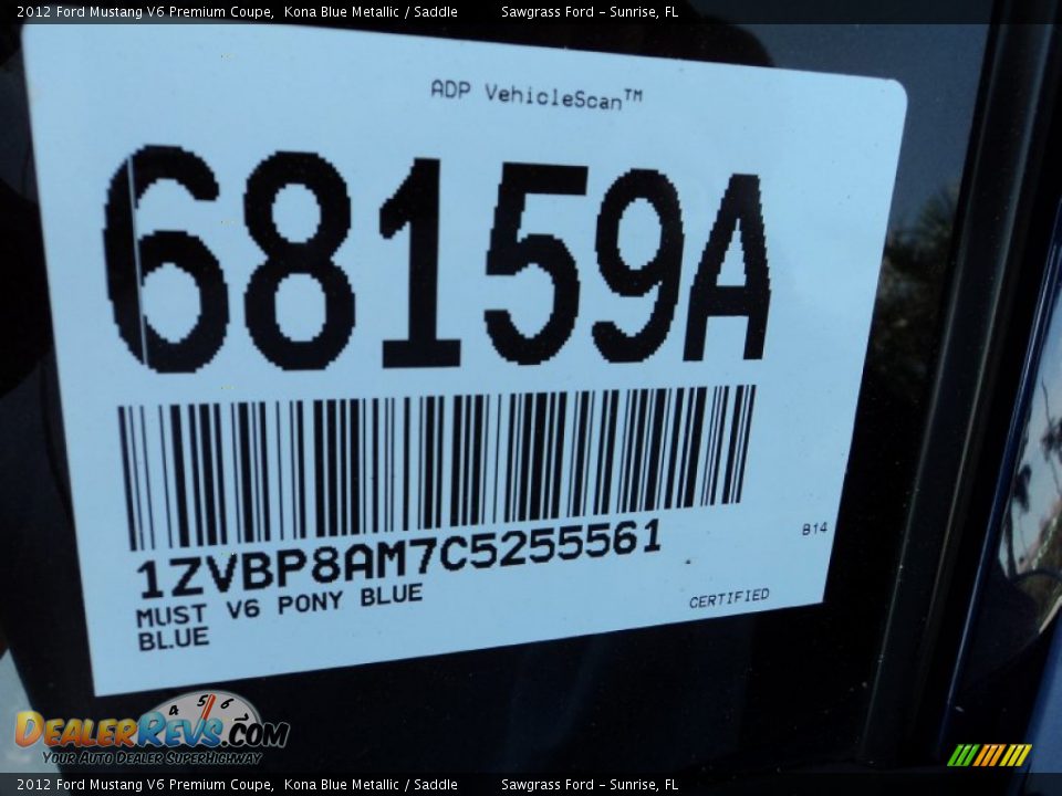 2012 Ford Mustang V6 Premium Coupe Kona Blue Metallic / Saddle Photo #32