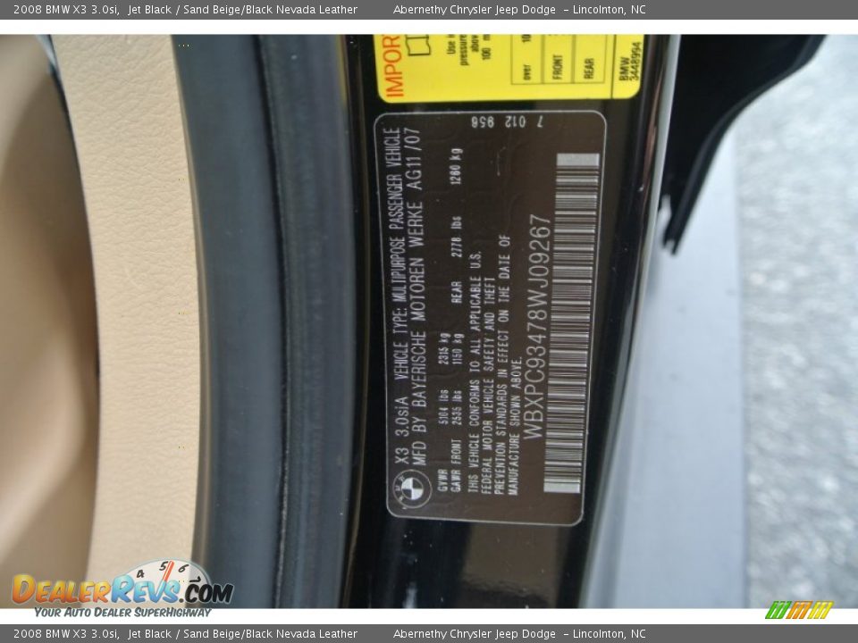2008 BMW X3 3.0si Jet Black / Sand Beige/Black Nevada Leather Photo #7