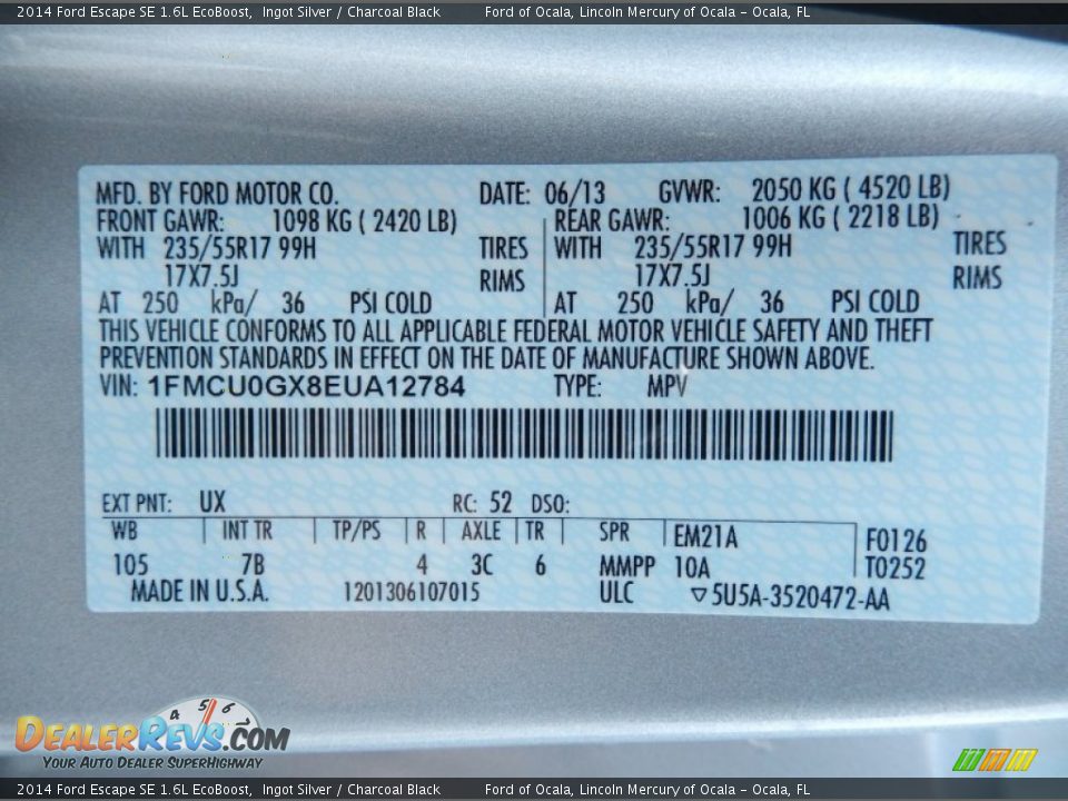 2014 Ford Escape SE 1.6L EcoBoost Ingot Silver / Charcoal Black Photo #12