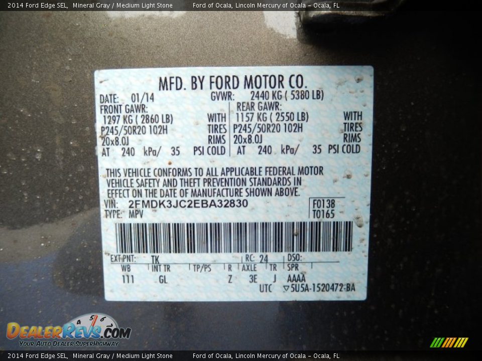 2014 Ford Edge SEL Mineral Gray / Medium Light Stone Photo #12